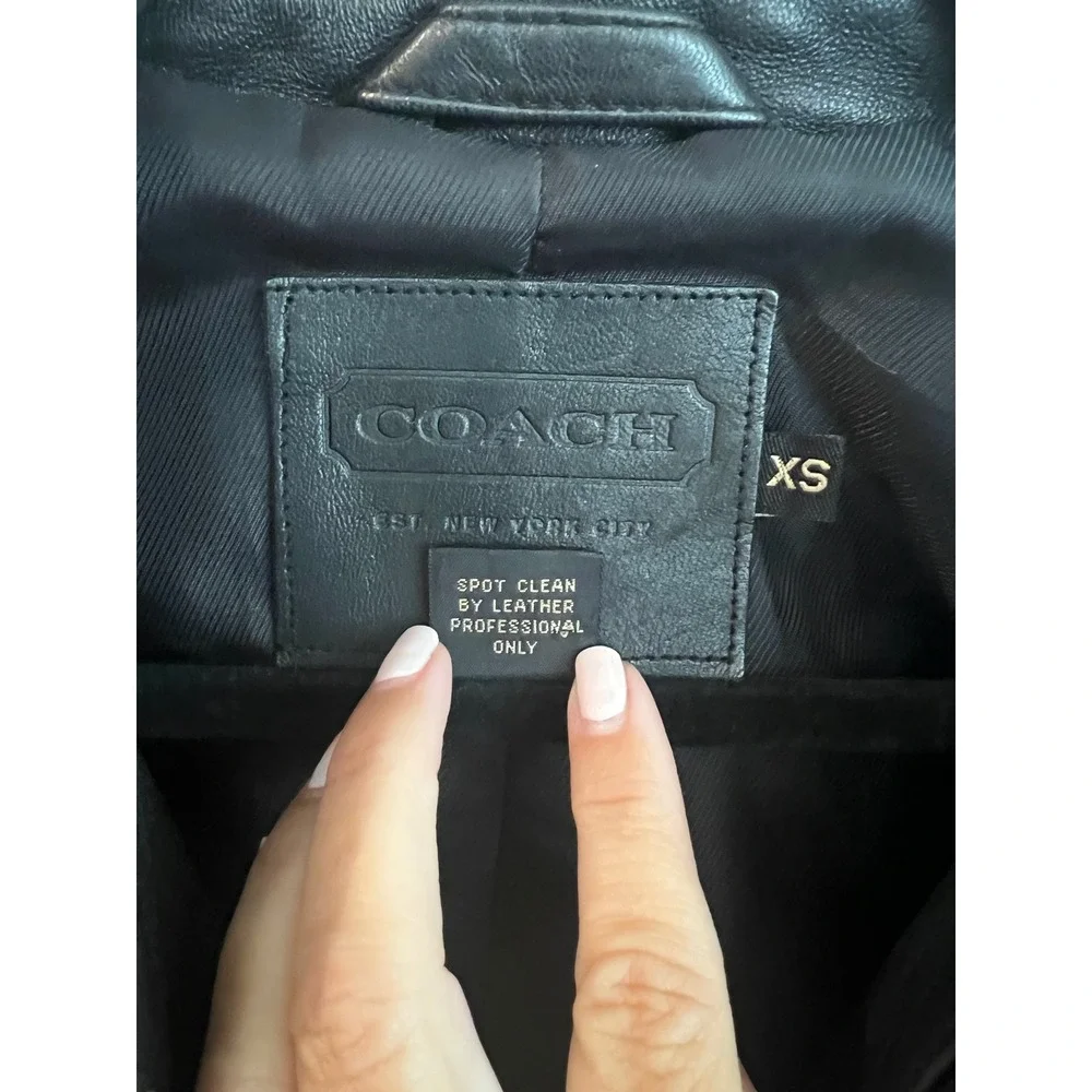 Vintage Coach 100% Leather Jacket Women's XS Black Zip Front Minimalist 90s Y2K